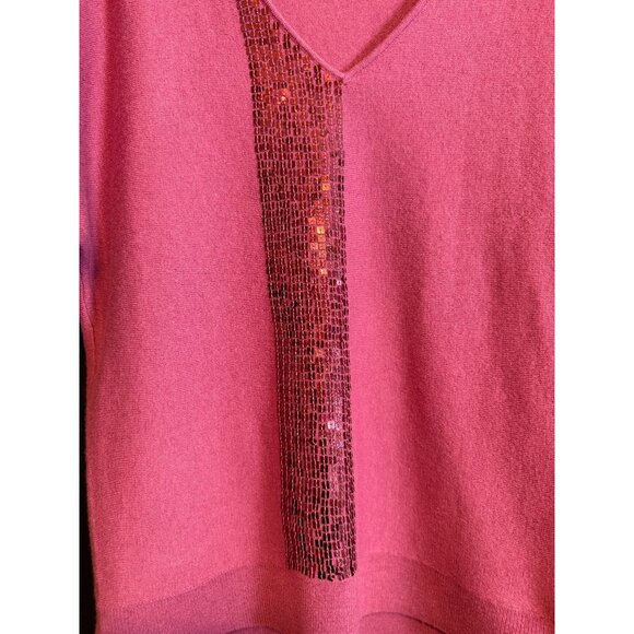 Garnet Hill Women's Wool Silk Blend Purple Sequins Sweater Medium Short Sleeves - Picture 5 of 8